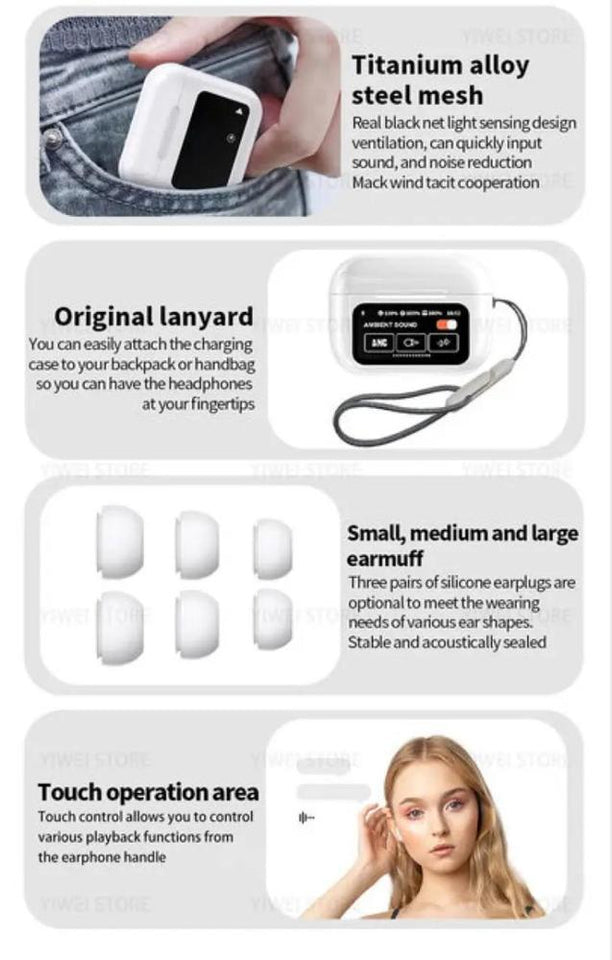Earbuds Noise-Cancelling with Smart Touch LED
