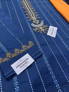 3 Pcs Women's Unstitched Sequins Embroidered Suit