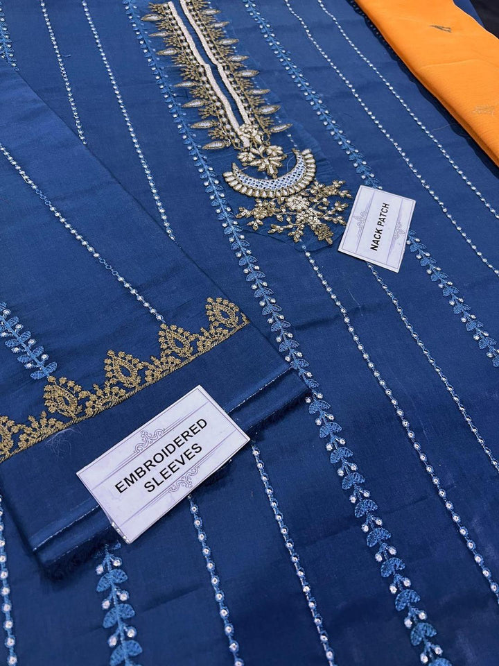 3 Pcs Women's Unstitched Sequins Embroidered Suit