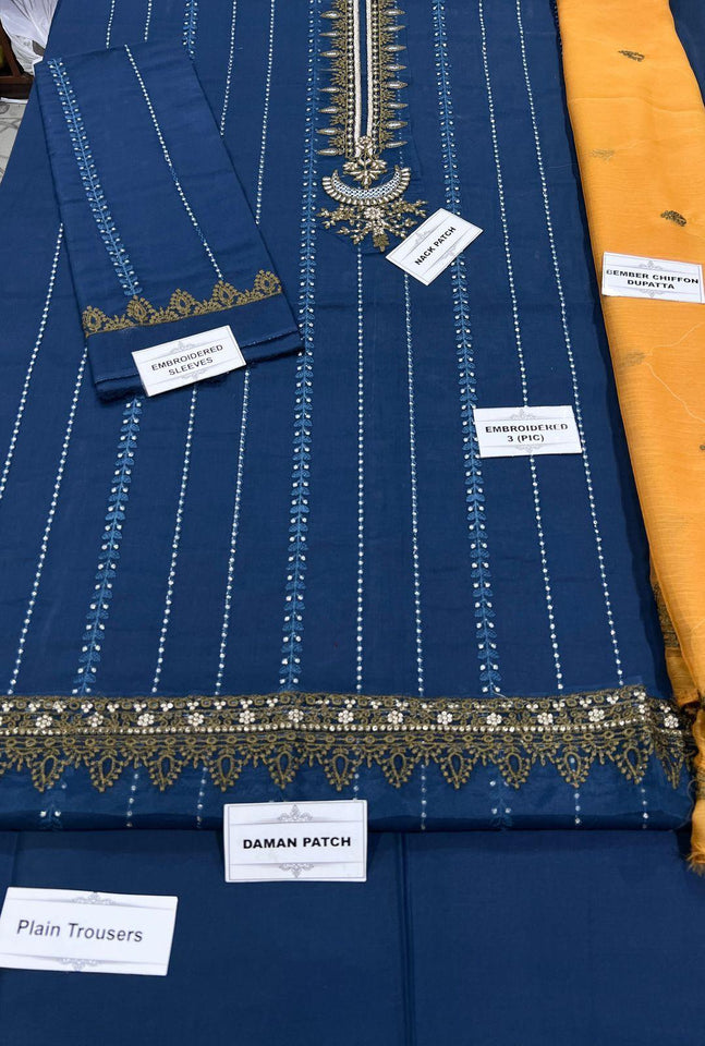 3 Pcs Women's Unstitched Sequins Embroidered Suit