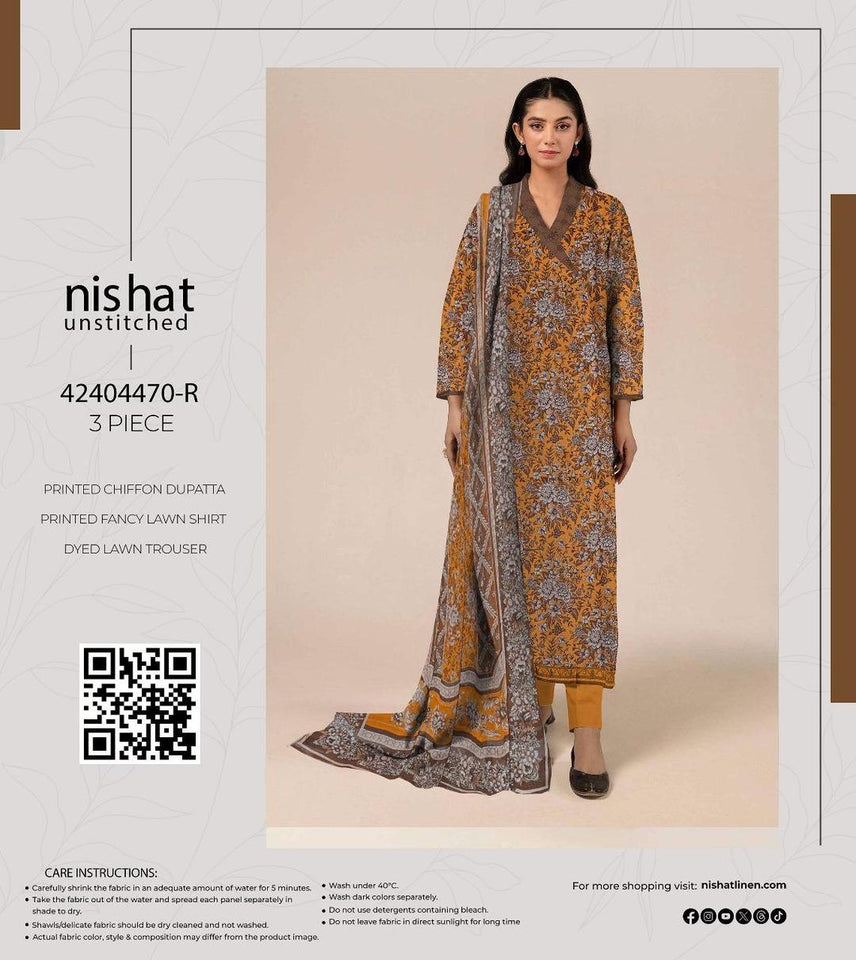 3 Pcs Women's Unstitched Printed Suit