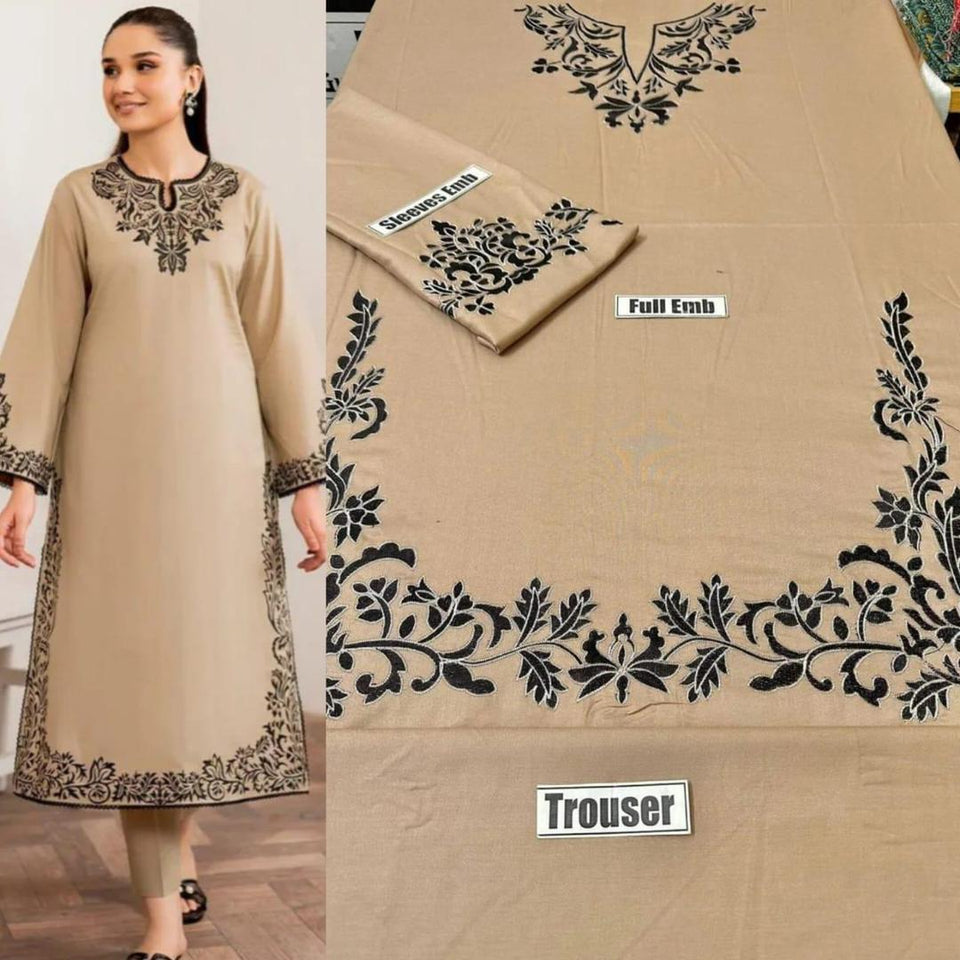 2 Pc Women's Unstitched Embroidered Suit