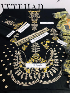 3 Pcs Women's Unstitched Embroidered Suit