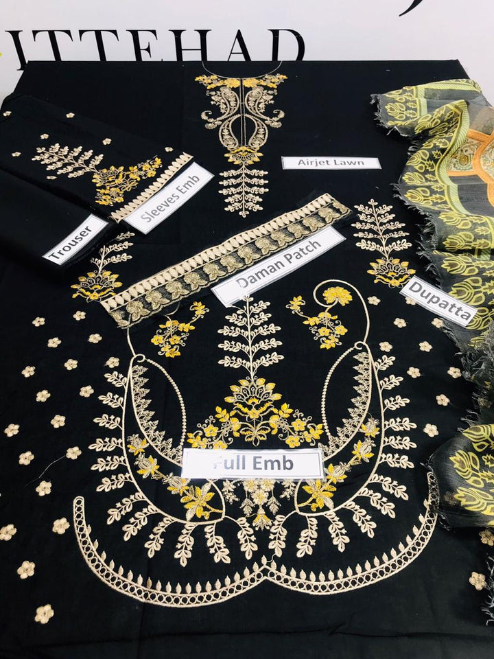 3 Pcs Women's Unstitched Embroidered Suit