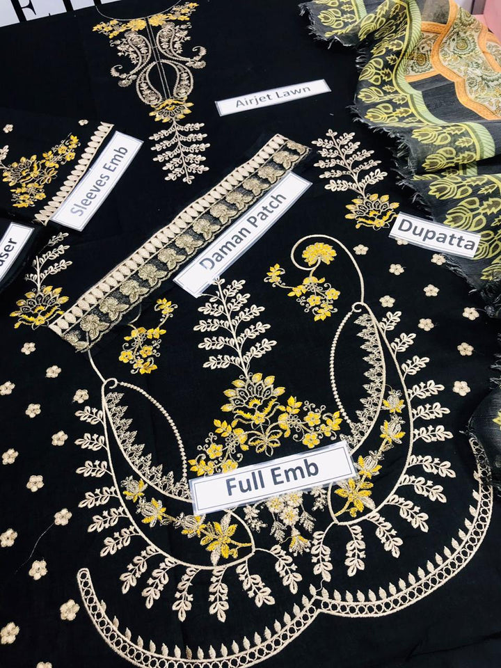 3 Pcs Women's Unstitched Embroidered Suit