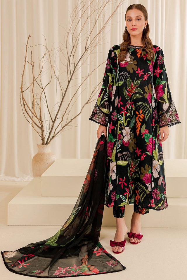 3pc Unstitched Premium Lawn Deal with sleeves and border Patches