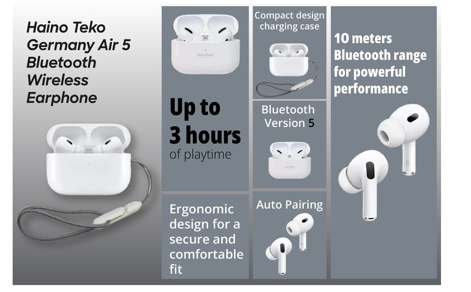 Haino Teko GERMANY Air-5 Bluetooth Earbuds – Premium Sound, Deep Bass, ENC & ANC Noise Cancellation