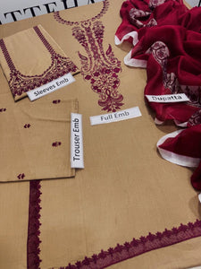 3 Pcs Women's Unstitched Embroidered Suit