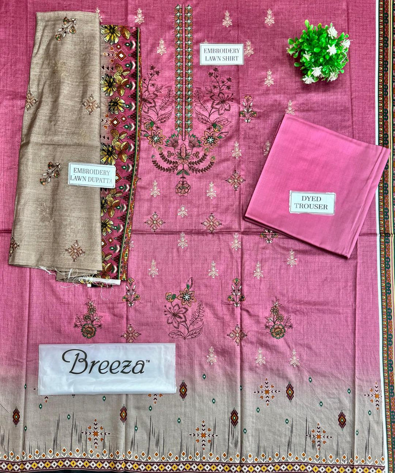3 Pcs Women's Unstitched Embroidered & prented Suit