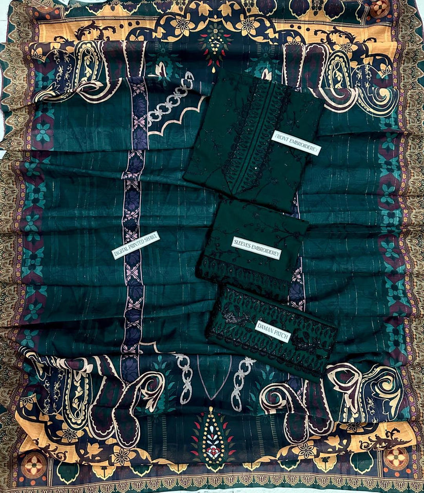 3 Pcs Women's Unstitched Embroidered Suit