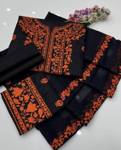 3 Pcs Women  Unstitched &  Embroidered Suit